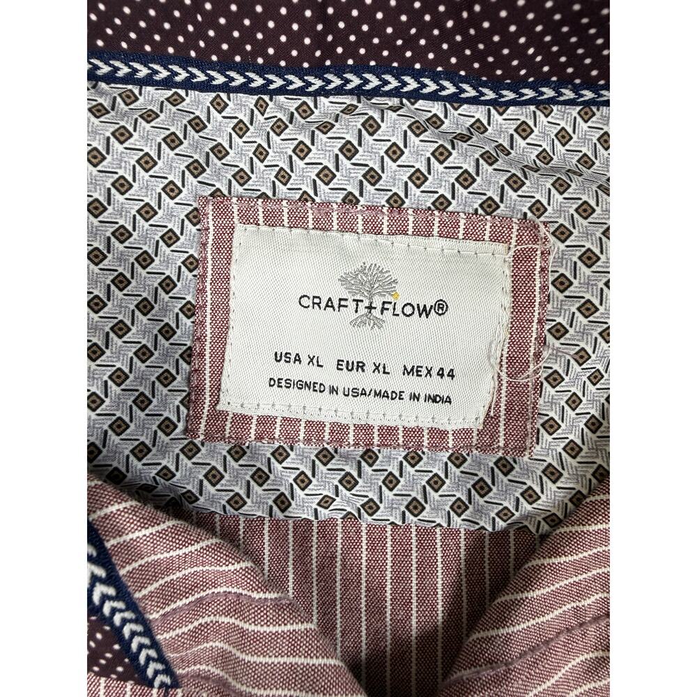 Craft + Flow Red/White Striped Long Sleeve Collard Button Up Mens XL - Picture 3 of 10